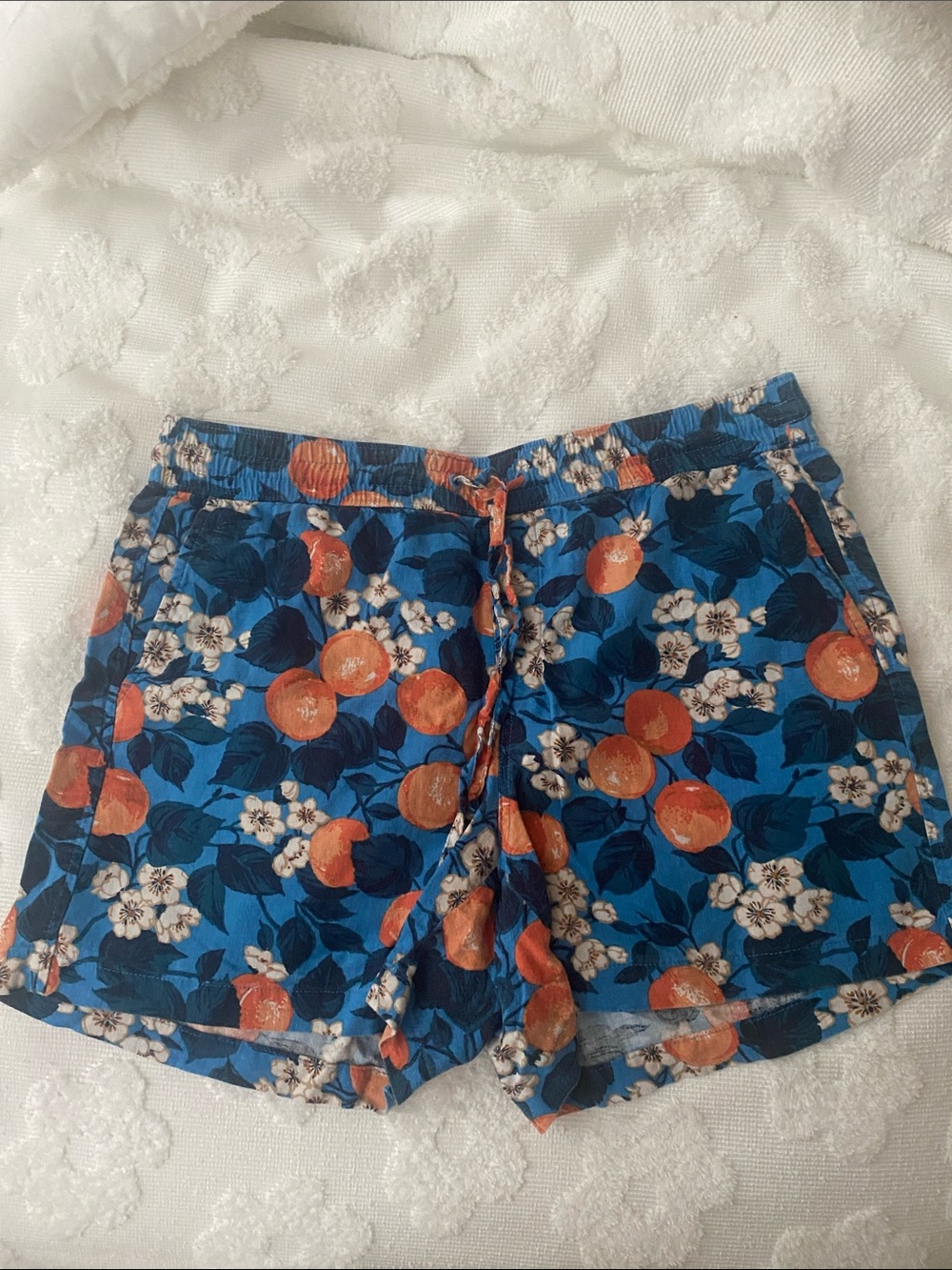 Ann Taylor Factory Blue Floral and Orange Print Drawstring Shorts